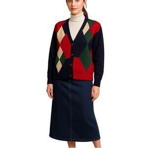 VTG Late 90s Y2K Casual Corner Argyle Cardigan Sweater Preppy Academia L